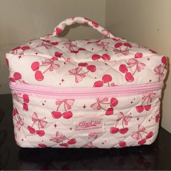 3 Piece Pink and White Cherry Makeup Travel Toiletry Organizer Set NWOT - Picture 5 of 6